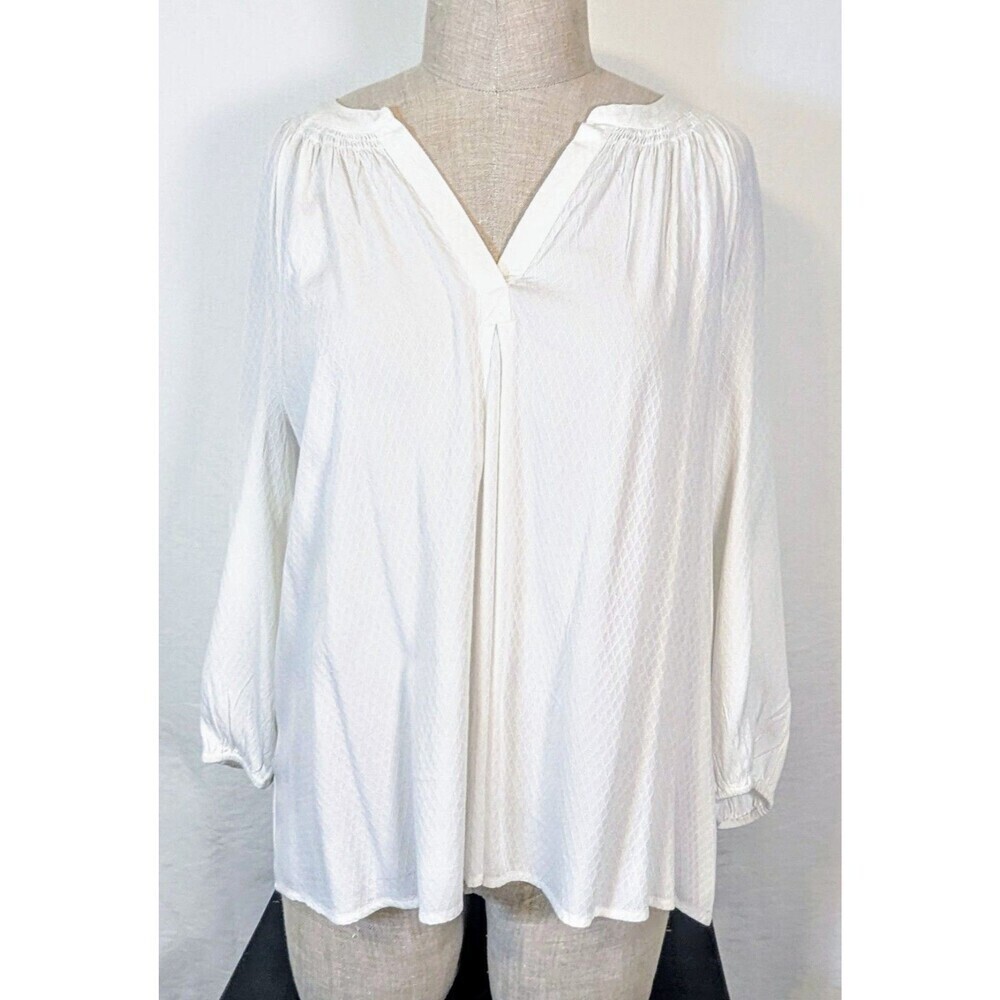 Crown & Ivy XXL White Textured Peasant Blouse Diamond Waffle Long Sleeve NWT